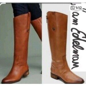 Sam Edelman Leather Penny Knee-High Riding Boots Whiskey Brown Size 7.5